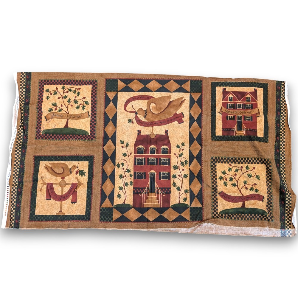 1.5 Yard Family Friends Kathy Schmitz Tan Country Quilting Fabric Panels 56x40